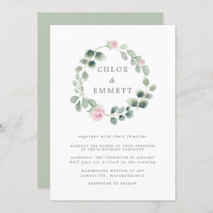 Invitation Serre d'Eucalyptus, Mariage rose