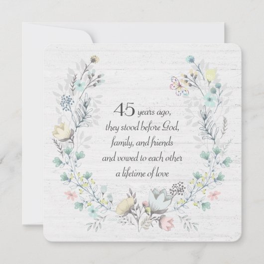 Invitation Serre du 45e anniversaire sur bois (Devant)