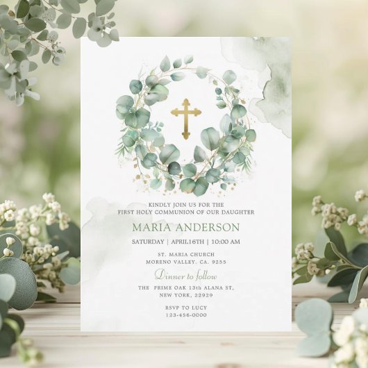 Invitation Serre Eucalyptus Verdure Première Communion Sainte
