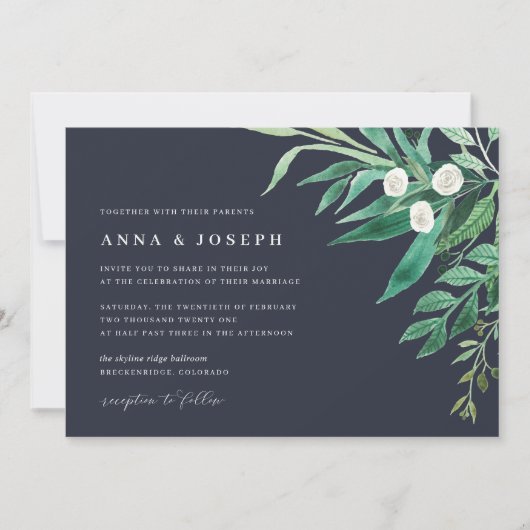 Invitation Serre | Mariage de feuillage vert aquarelle (Devant)