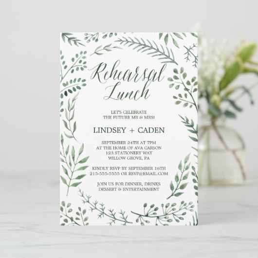 Invitation Serre rustique avec déjeuner de répétition Feuille (Debout devant)