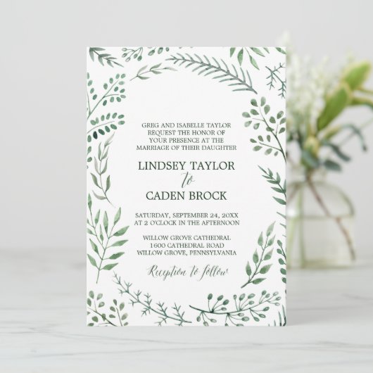 Invitation Serre rustique avec Feuilles verts Mariage officie (Debout devant)