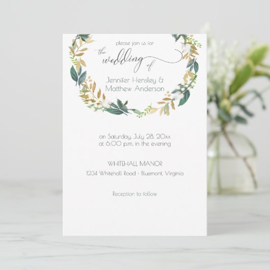 Invitation Serre vert rustique et vert or | (Debout devant)