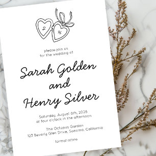 Invitation Serrure de coeur Whimsical Doodle Croquis moderne 