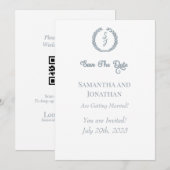 Invitation Serrure de monogramme bleu Dusty Enregistrer la ca (Devant / Derrière)