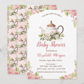 Invitation Service à thé aquarelle roses (Devant / Derrière)