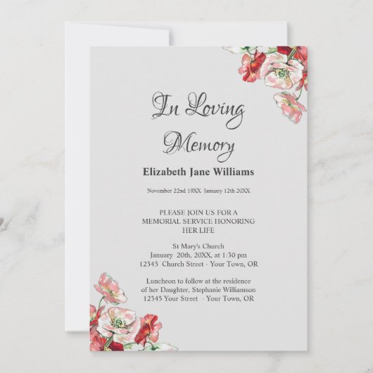 Invitation Service commémoratif Célébration de la vie | Poppy (Devant)