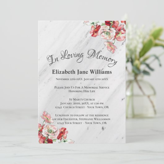 Invitation Service commémoratif Célébration de la vie | Poppy (Debout devant)