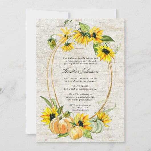 Invitation Service commémoratif Citrouille de tournesol rusti (Devant)