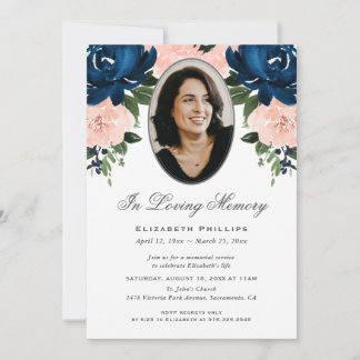 Invitation Service commémoratif de photo florale de roses ros