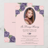 Invitation Service commémoratif de photos florales roses (Devant / Derrière)