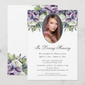 Invitation Service commémoratif de photos florales violettes (Devant / Derrière)