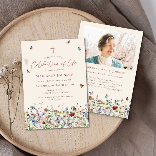 Invitation Service commémoratif fleur sauvage Célébration de 