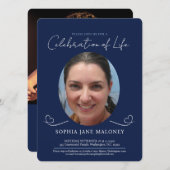 Invitation Service commémoratif funérailles coeur ovale photo (Devant / Derrière)