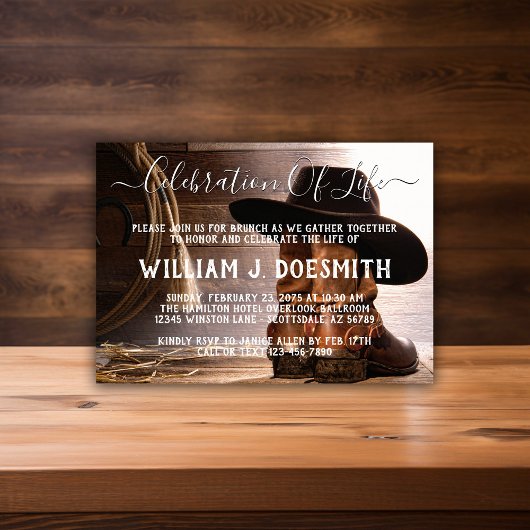 Invitation Service commémoratif funéraire Casquette des botte