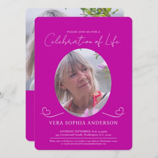 Invitation Service commémoratif funéraire coeur ovale photo r (Devant / Derrière)