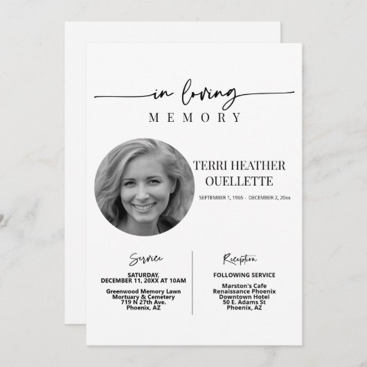 Invitation Service commémoratif funéraire dans Love Memory Sc (Devant / Derrière)