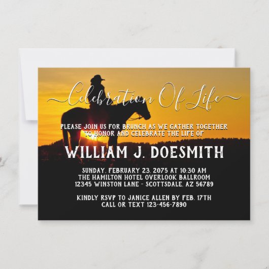 Invitation Service commémoratif funéraire de Sunset Cowboy (Devant)