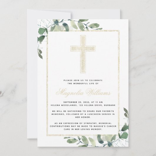 Invitation Service commémoratif Gold Cross Eucalyptus (Devant)