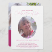 Invitation Service commémoratif photo ovale et rose (Devant / Derrière)