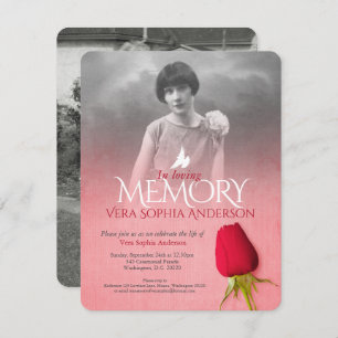 Invitation Service commémoratif photo unique rose rouge funér