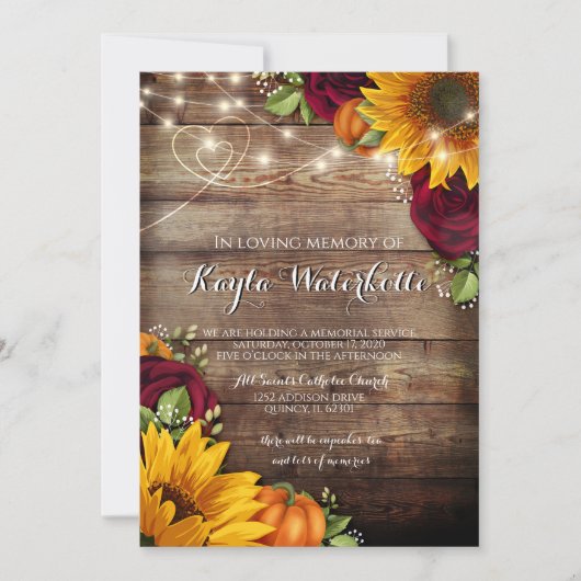 Invitation Service commémoratif Tournesol et décès de Roses (Devant)