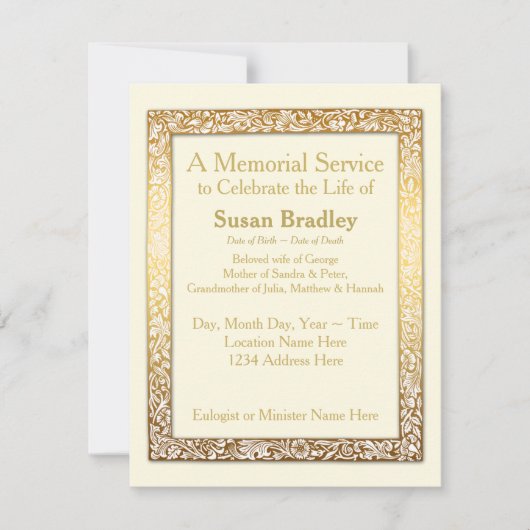 Invitation Service commémoratif Vintage cadre doré (Devant)