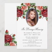 Invitation Service de Mémorial Photo Floral Roses Roses Rose  (Devant / Derrière)