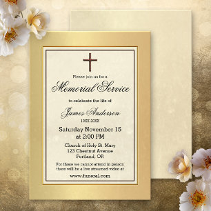 Invitation Service funèbre mémorial chrétien classique en or