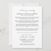 Invitation Service Funèbre Simple et Élégant de Mémoire (Dos)