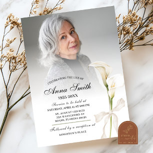 Invitation Service funéraire commémoratif au lys calla blanc