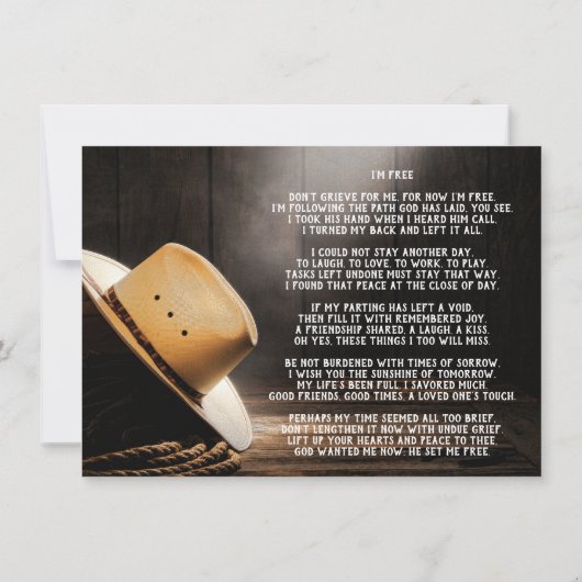 Invitation Service funéraire commémoratif de Cowboy (Dos)