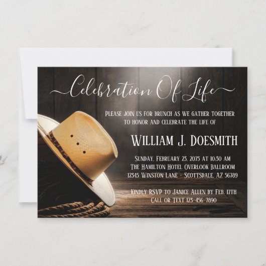 Invitation Service funéraire commémoratif de Cowboy (Devant)