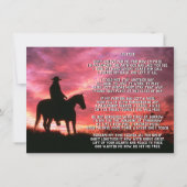 Invitation Service funéraire commémoratif Sunset Cowboy Horse (Dos)