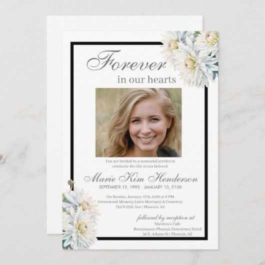 Invitation Service funéraire de Chrysanthemum Boho blanc (Devant / Derrière)