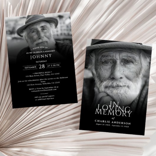 Invitation Service funéraire/mémorial 2 photos moderne et élé