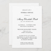 Invitation Service funéraire Noir Blanc Élégant (Devant / Derrière)