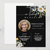 Invitation Service funéraire noir Fleur sauvage Photo (Devant / Derrière)