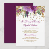 Invitation Service funéraire Paillettes de Fleurs Améthyste B (Devant / Derrière)