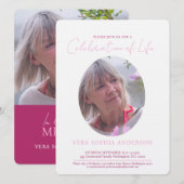 Invitation Service mémorial ovale photo et rose (Devant / Derrière)