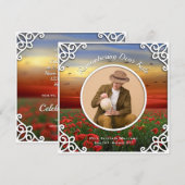 Invitation Service Memorial Red Poppies Field Sunset Photo (Devant / Derrière)