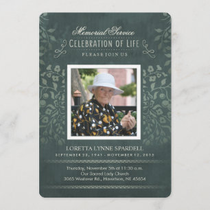 Invitation Service Memorial Turquoise Floral Photo Custom Inv