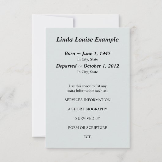 Invitation services commémoratifs de prière d'ange (Dos)