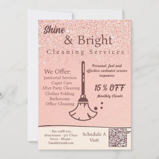 Invitation Services de nettoyage Blush Rose Gold Scan To Conn (Devant)