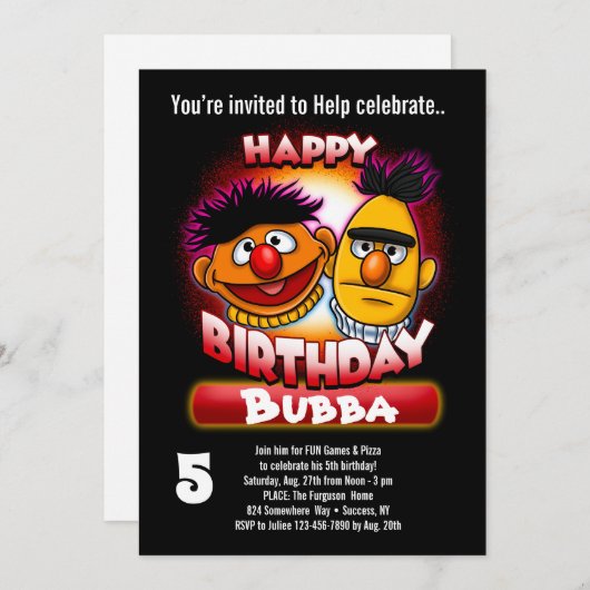 Invitation Sesame Street | Bert & Ernie Thème Anniversaire - (Devant / Derrière)