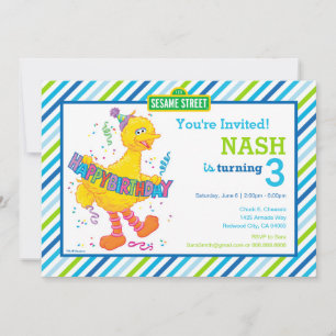 Invitation Sesame Street Big Bird Bleu rayé Anniversaire