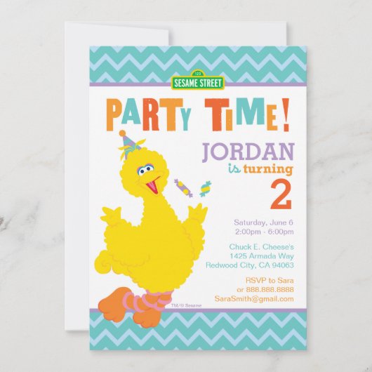 Invitation Sesame Street Big Bird Chevron Anniversaire (Devant)