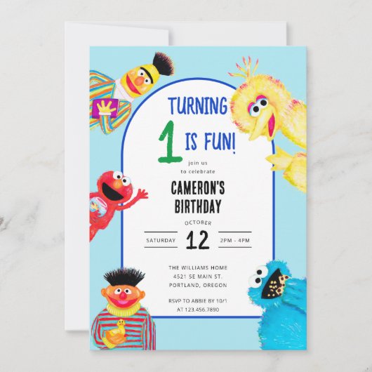 Invitation Sesame Street Caractères Première fête d'anniversa (Devant)