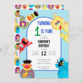 Invitation Sesame Street Caractères Première fête d'anniversa (Devant / Derrière)
