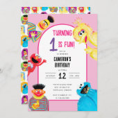 Invitation Sesame Street Caractères Première fête d'anniversa (Devant / Derrière)